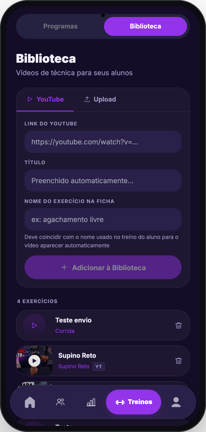 Biblioteca de vídeos de exercícios do professor